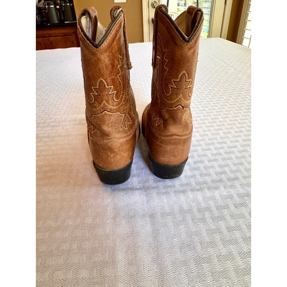 Old West Kids Tan‎ Leather Western Cowboy Boots 3129 Size 8.5 Toddler Brown